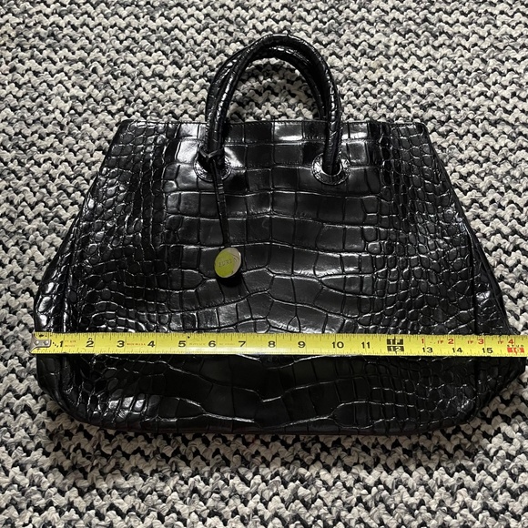 Furla Black Crocodile-Embossed Leather Tote Bag Chic - Picture 4 of 8